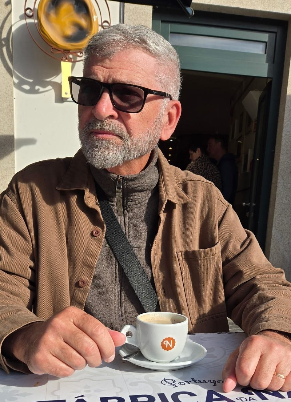 Eric Grant having coffee